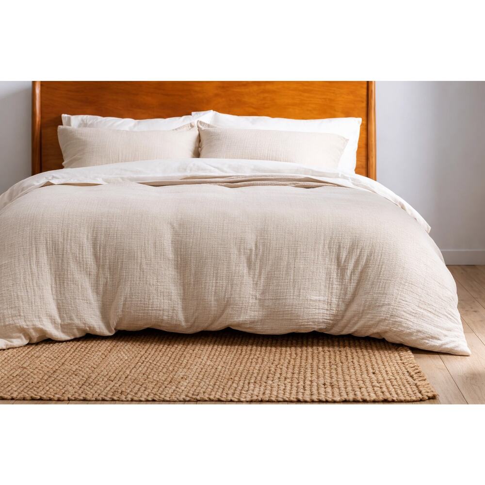 NEW Quince 100% Organic Cotton Airy Gauze Duvet Cover Queen Size Dune Tan Beige - Picture 3 of 6